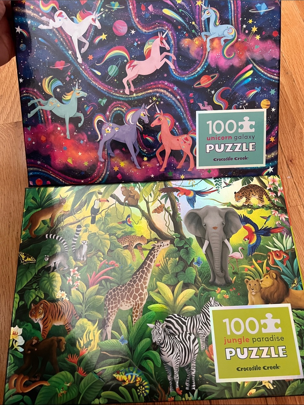 Crocodile Creek Unicorn Galaxy & Jungle Paradise 100-Piece Puzzles